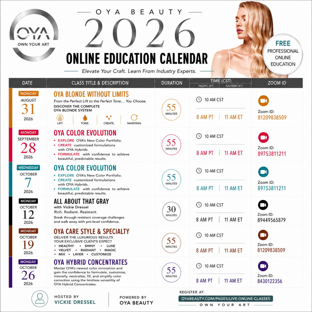 NEW DATES!! OYA Live Online Education Calendar Q3/Q4