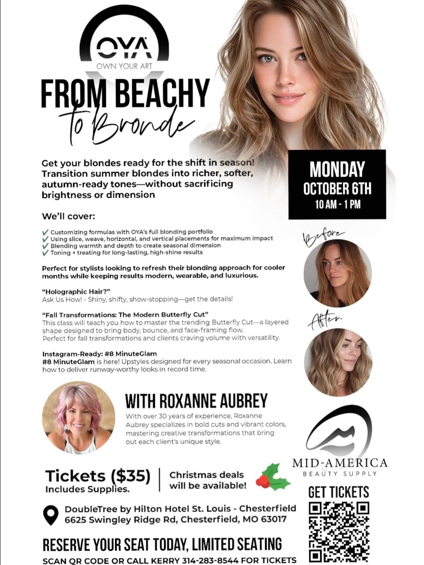 From Beachy to Bronde with ROXANNE AUBREY!!  October 6th | Chesterfield, MO